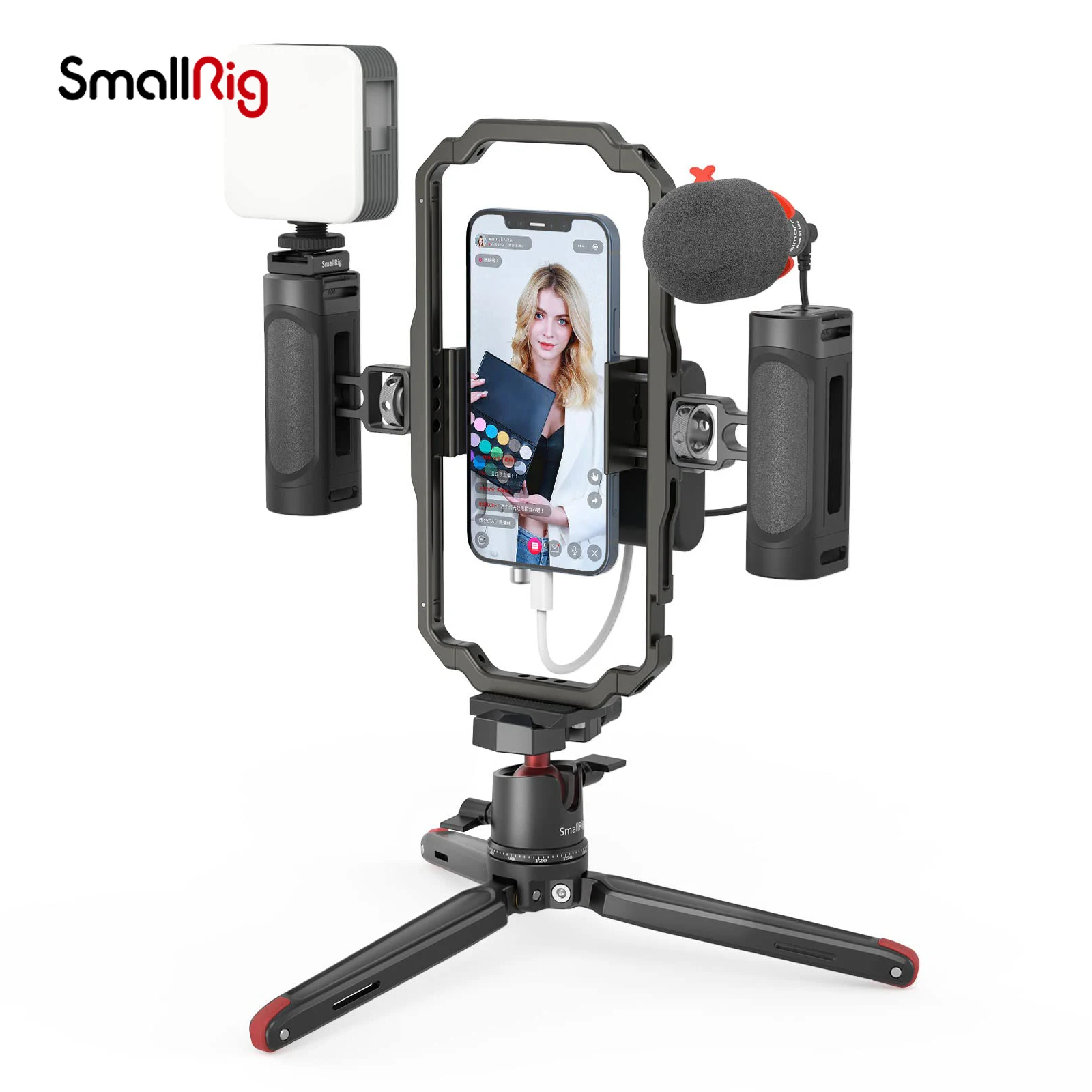 SmallRig Universal Phone Vlog Tripod Video Rig kit for IPhone 13 12 Case Cage with 2 Handle Remote Control Microphone LED Light - ANKUX Tech Co., Ltd