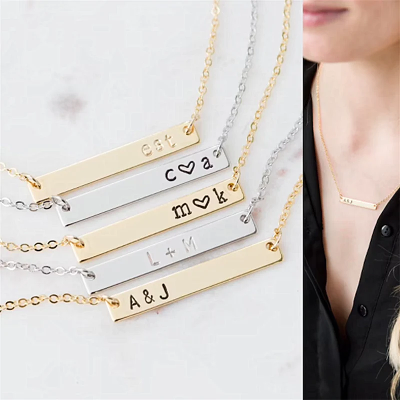 Rose Gold Necklace Custom Hand Stamped Necklace Personalized Bar Necklace Custom Name Bar Necklace Jewelry Gold Bar Necklace Initials