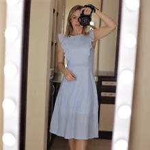 VITIANA-vestido Midi informal para mujer, vestido largo Midi liso en blanco y azul con encaje, sin mangas, elegante para fiesta de verano, 2018