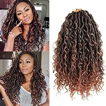 

Synthetic River Goddess Locs passion Twist Crochet Braiding Hair Extension Natural Ombre Brown Faux Locs With Curly Hair