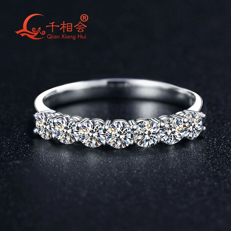 3.5mm 0.2ct  Seven Stones Half Eternity Band 925 Sterling Silver Ring D VVS color moissanite Wedding Jewelry Rings Engagement 7 11mm 3ct pear twisted edge half eternity band d white vvs moissanite s925 silver ring jewelry rings engagement ladies men