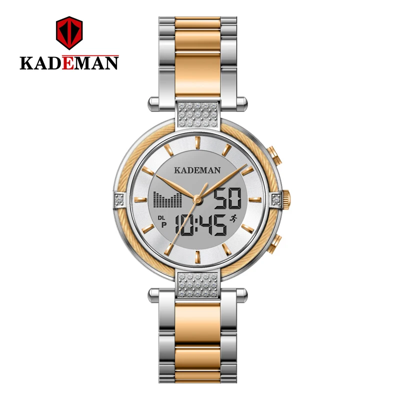 K9080-SG-SG-SG Kademan Новые Элегантные кварцевые и цифровые женские часы с ЖК-экраном Роскошные бизнес стиль модные водонепроницаемые K9080 Relogio Feminno - Цвет: K9080-SG-SG-SG