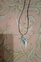 Collar de diente de lobo para hombre, colgante de resina con cabeza de Lobo de aleación, con cuerda de cuero, joyería #19006