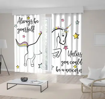 

Curtain Happy Baby Unicorn with Colorful Stars Inspiring Quote Children Yellow Pink Blue Art Printed Kids