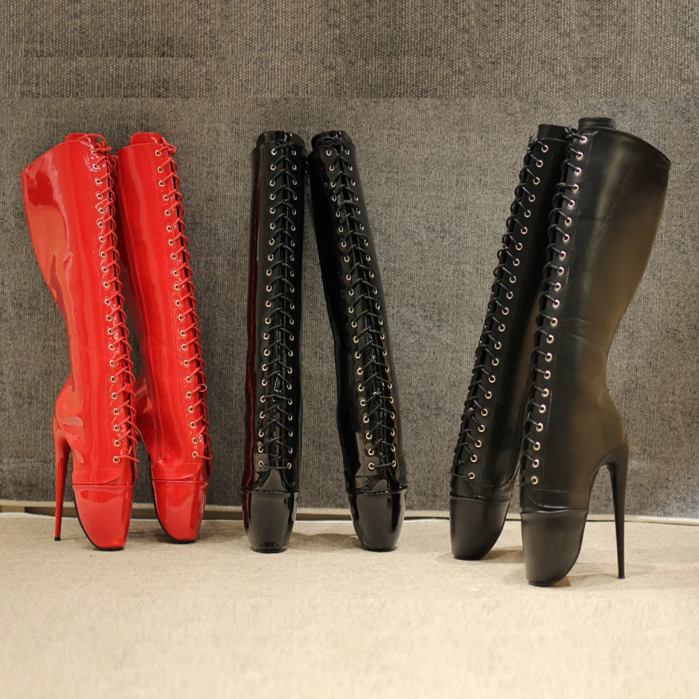 새로운 스타일 7 인치 힐 익스트림 페티쉬 고스 발레 무릎 높은 부츠 BDSM 신발 Size36-46