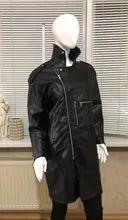 Jacket Coat Oversized Nerazzurri Long-Sleeve Drop-Shoulder Black Plus-Size Womens Zipper