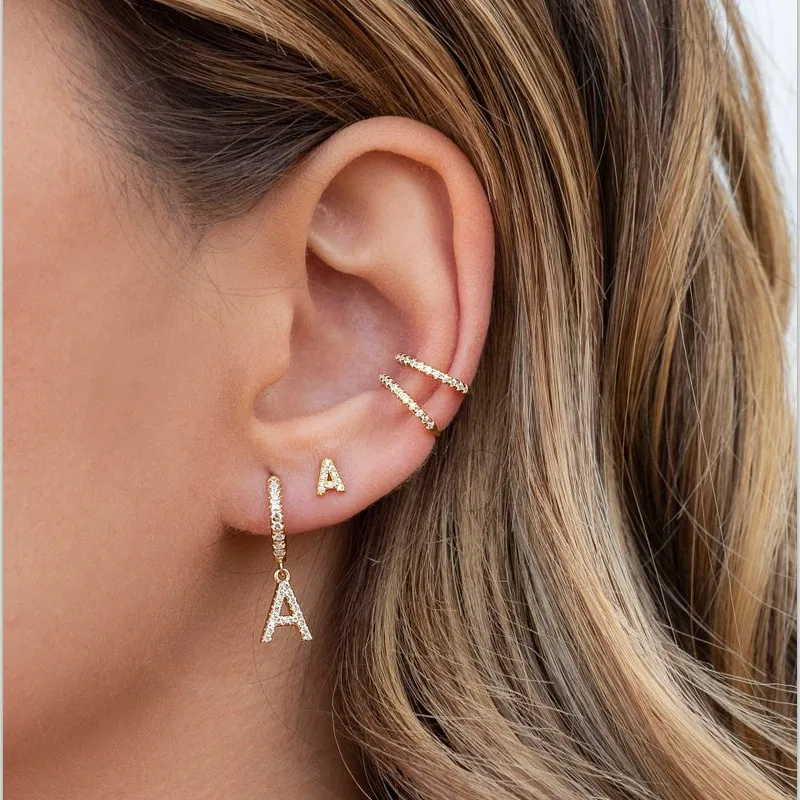 Ling Studs Earrings Hypoallergenic Cartilage Ear Piercing Simple Star Moon Asymmetric Stud Earrings Joker Short Zircon Earrings