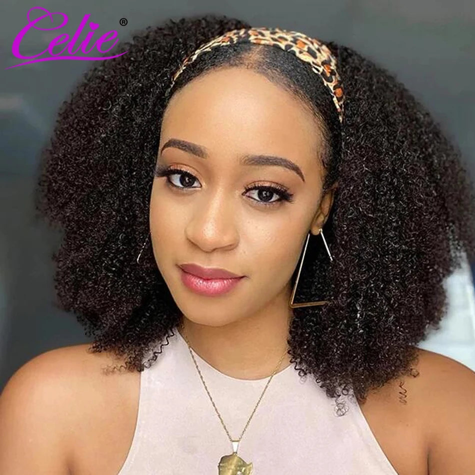 Celiehair Kinky Curly Headband Wig Brazilian Human Hair Wigs For Women