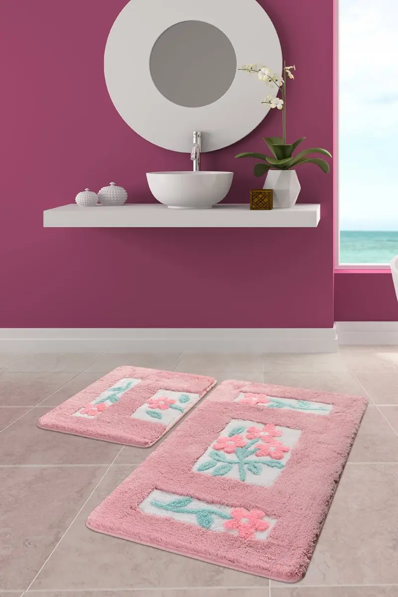 Коврики для ванной нескользящие Противоскользящие коврики Нескользящие противоскользящие Linda Pink 2'Li набор 60X100 см-50X60 см