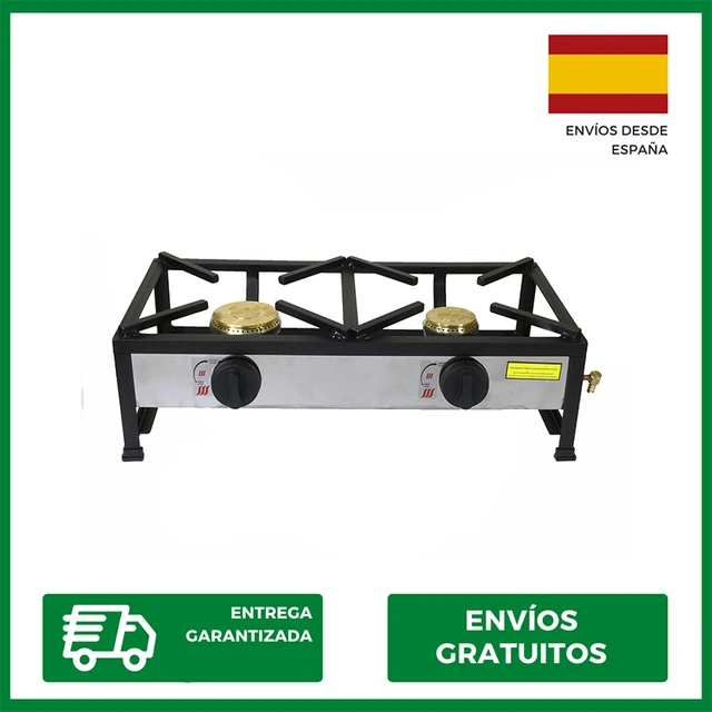 Hornillo - KN-03/1KB, Cocina Gas Portátil Camping, 3 Quemadores, Rejilla  Esmaltada, Tapa Protectora, Normativa MPM, Negro