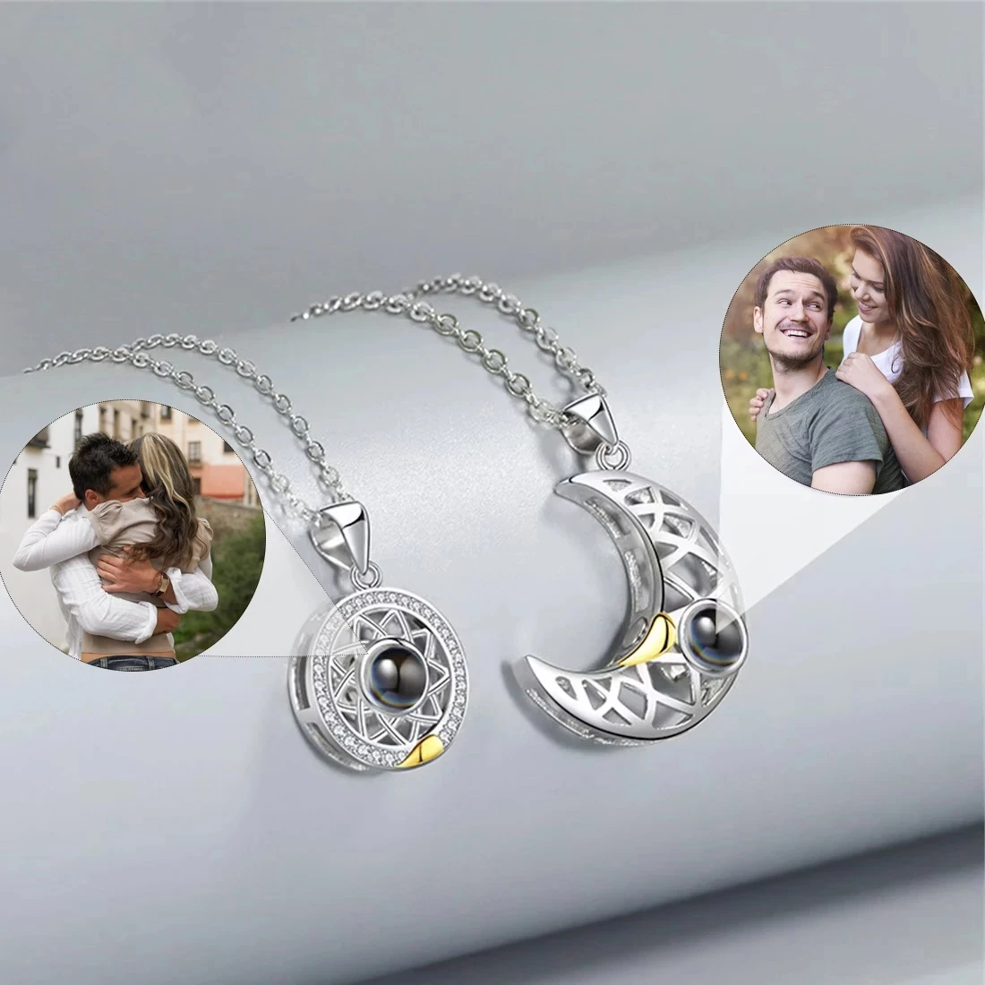 Dascusto Necklace Sun Moon Projection Couple Necklace Female Male Jewelry Female Clavicle Chain Pendant Custom Photo For Women