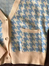 HEYounGIRL pata de gallo a cuadros estampado Cardigan mujeres otoño cuello V Vintage Top corto de punto suéter Casual suelto de punto de invierno