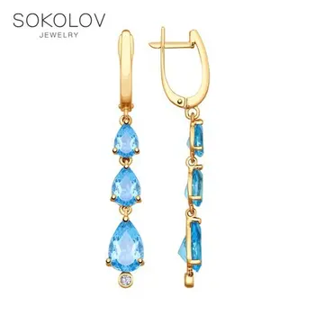 

Drop Earrings with stones SOKOLOV gold with Topaz and cubic zirkonia, fashion jewelry, 585, women's male, long earrings