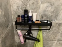 Estante de pared para baño, estante de aluminio negro, estante de esquina para baño, montado en pared, soporte de almacenamiento de cocina de aluminio negro