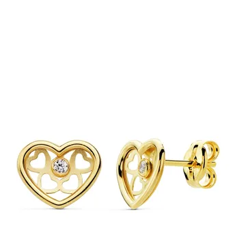 

Earrings heart 18k gold openwork 8mm. Center cubic zirconia [AB4703]