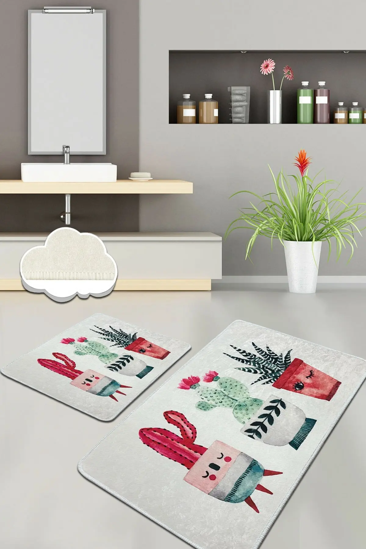 

Chilai Home HAPPY CACTUS DJT 2 LI SET Bathroom Carpet, Mat Non slip Floor Carpet Bathroom Mats Bathroom For Carpet Mat