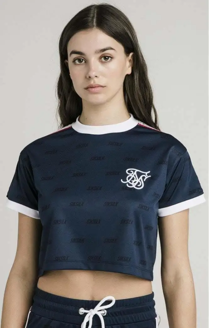 SikSilk Shadow шелковая укороченная Футболка-Темно-Синяя женская футболка