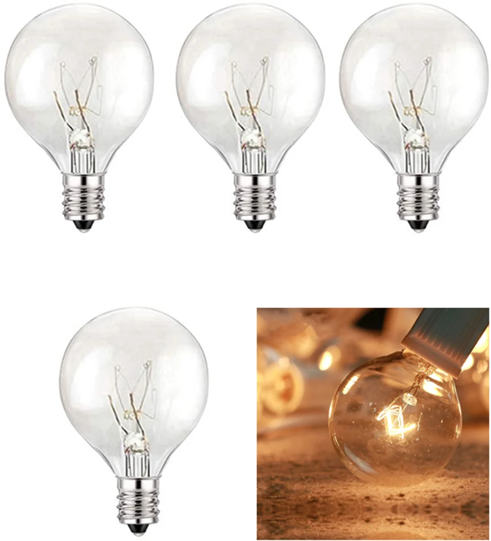 10X Clear Globe G40 Spare Bulbs, Warm Incandescent E12 Base Replacement Glass Bulb for Decorative Outdoor Patio Garland Wedding