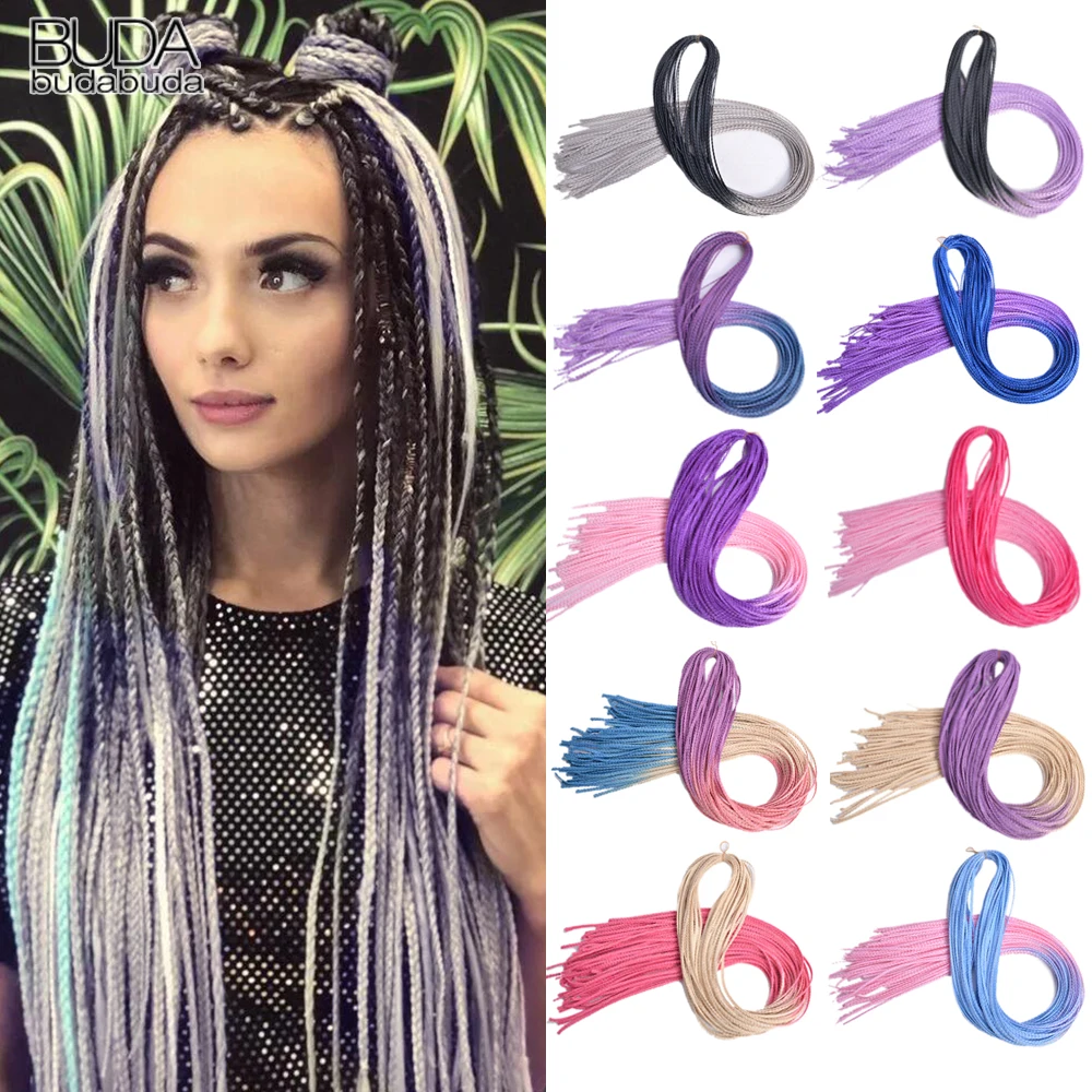 Ombre Zizi Braids Thin Box Braids Crochet Hair Extensions Synthetic Hair Rainbow Thin Zizi Braids Hair Bundles BudaBuda