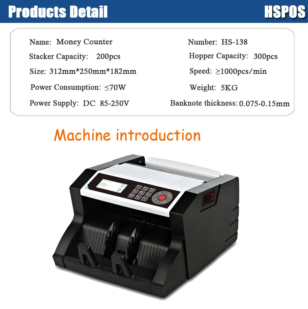 Contador de Contas Hspos Automático Multi Moeda Caixa Registradora uv - mg Máquina Contagem Hs-138 1 High Quality Computador e Escritório