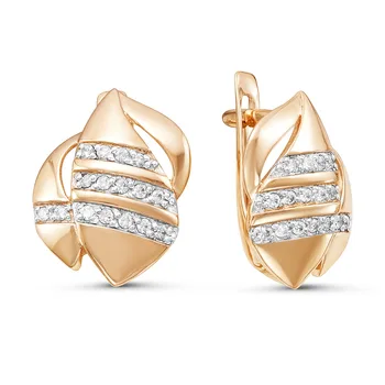 

Gold earrings 585 tests with stones: fianit, women's earrings, fashion jewelry, female.