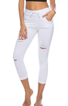 

KIL44853 Spring Women Pencil Pant a001 Lace Up Waist Casual Women Pants Solid Multi-Pockets