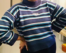 Harajuku-Jersey de algodón con rayas para mujer, Jersey largo y bonito de calle, 2018