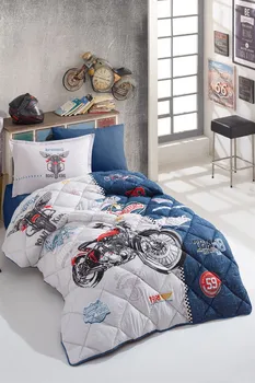 

Multi Color Quilt And Duvet Cover Set 100% Cotton Made Single Comfortable Sleep Set ROAD KİNG BLUE