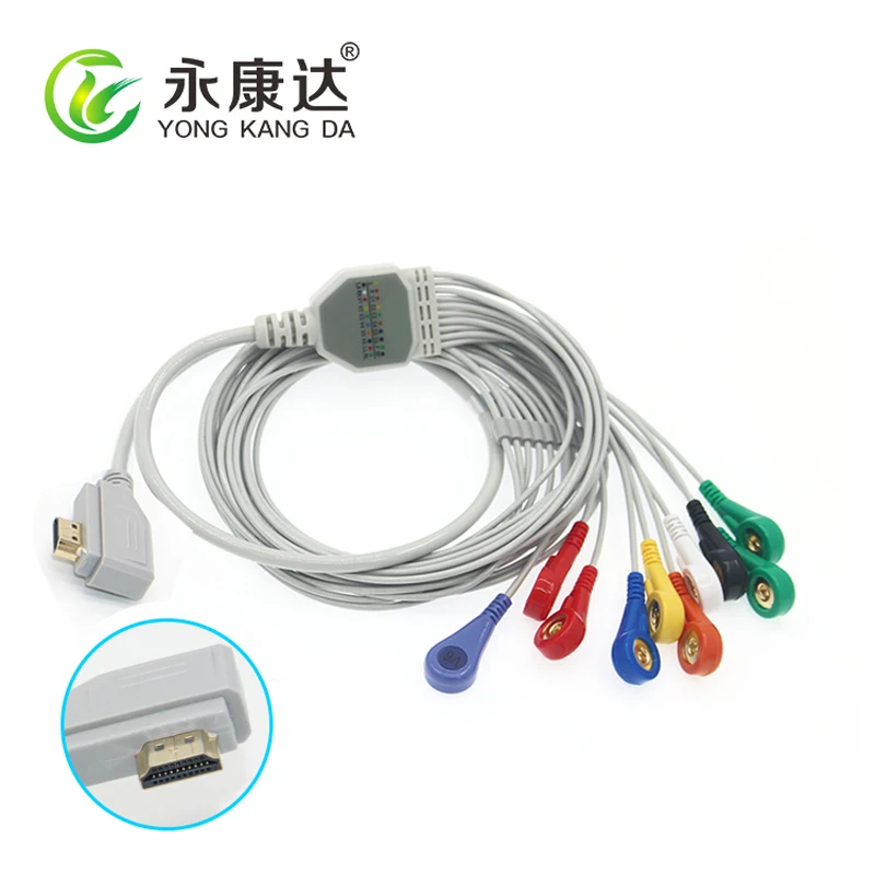 

HDMI 19Pin 10 Lead Holter Leadwire AHA Snap Cable