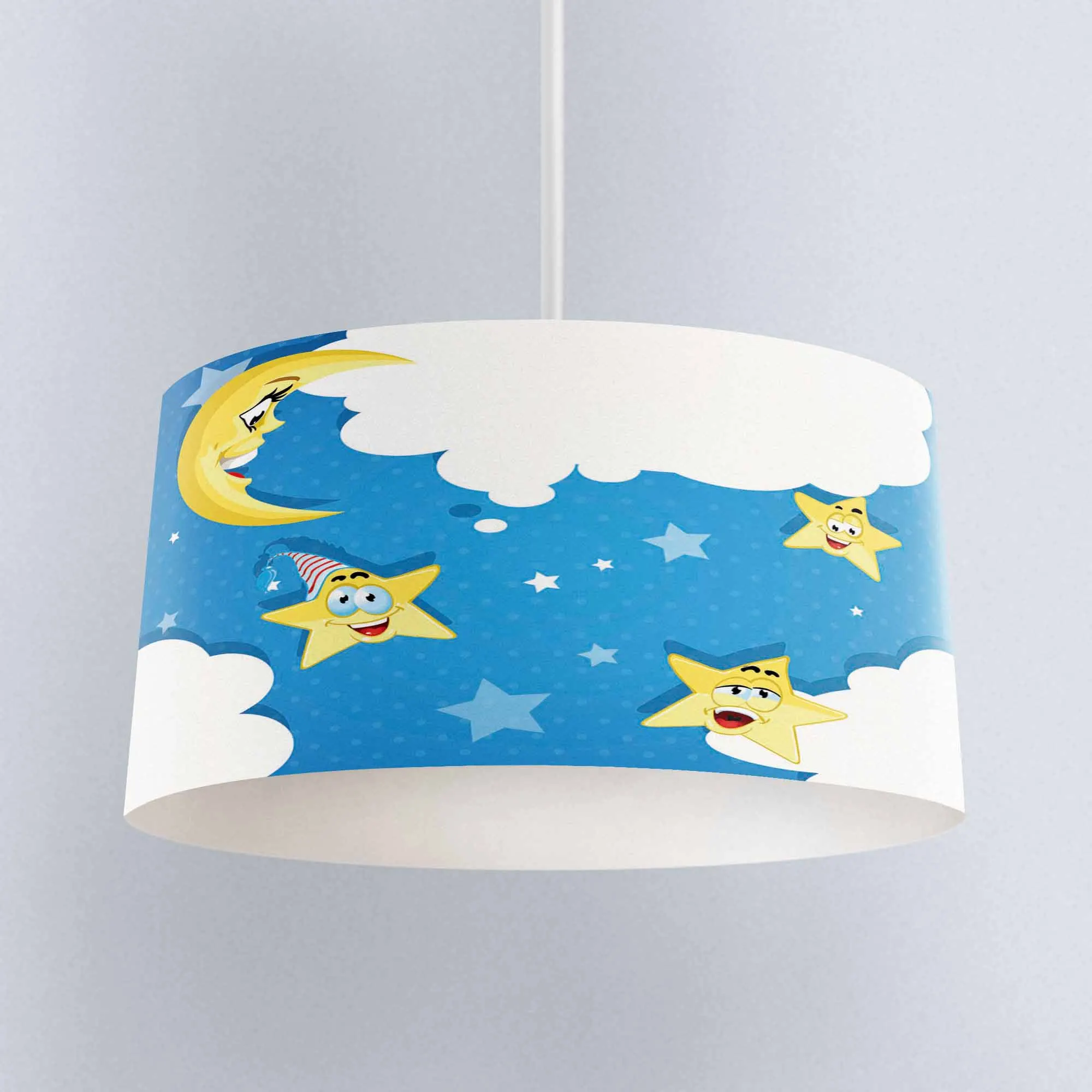 

Else Blue Sky White Clouds Yellow Stars Moon Print Fabric Kids Chandelier Lamp Drum Lampshade Floor Ceiling Pendant Light Shade