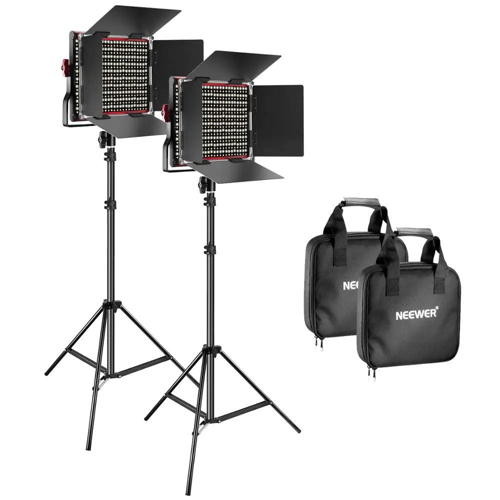 Neewer 2 Packs Bi-Color Dimmable 660 LED Video Light/Stand Kit 3200-5600K CRI 96+ Panel Lighting with U Bracket and Barndoor | Электроника
