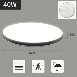 Round LED Panel Ceiling Light, 15W - 50W, Surface Mount for Indoor Home, Kitchen, Bedroom Lighting (Ultra - thin - black - 40W)