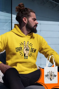 

Angemiel Wear Carpediem Peace Mark Yellow Men 'S Hooded Sweatshirt Bags Kombin