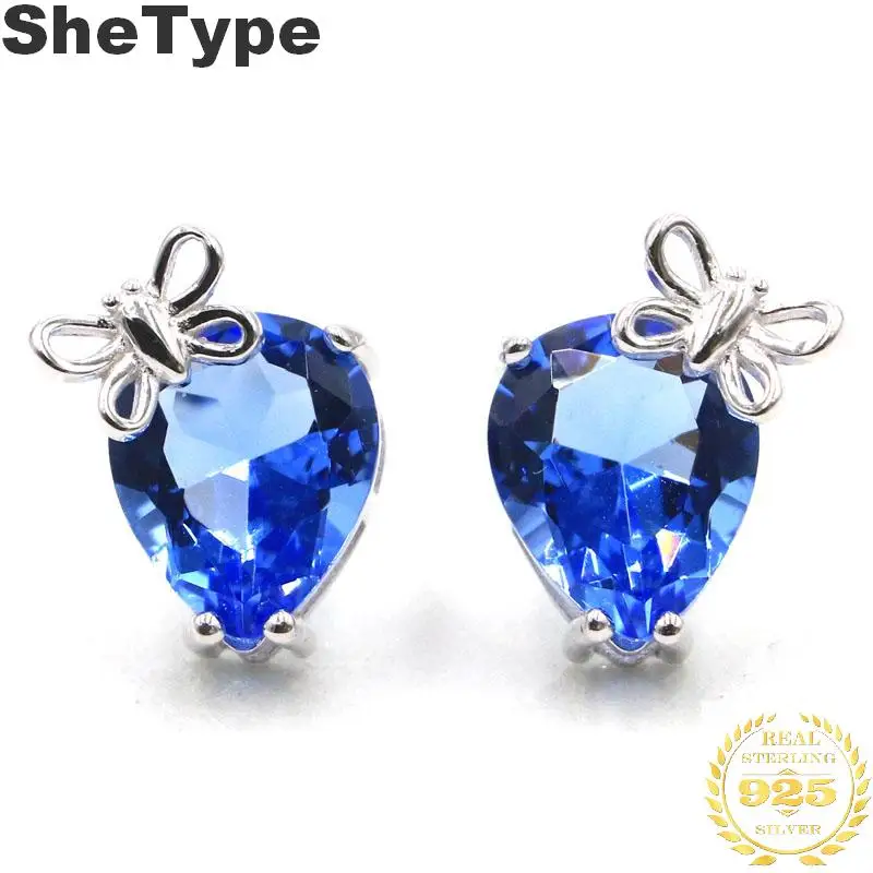 

14x10mm 2019 Drop Shape 2.83g Created Violet Tanzanite Gift For Girls 925 Solid Sterling Silver Stud Earrings