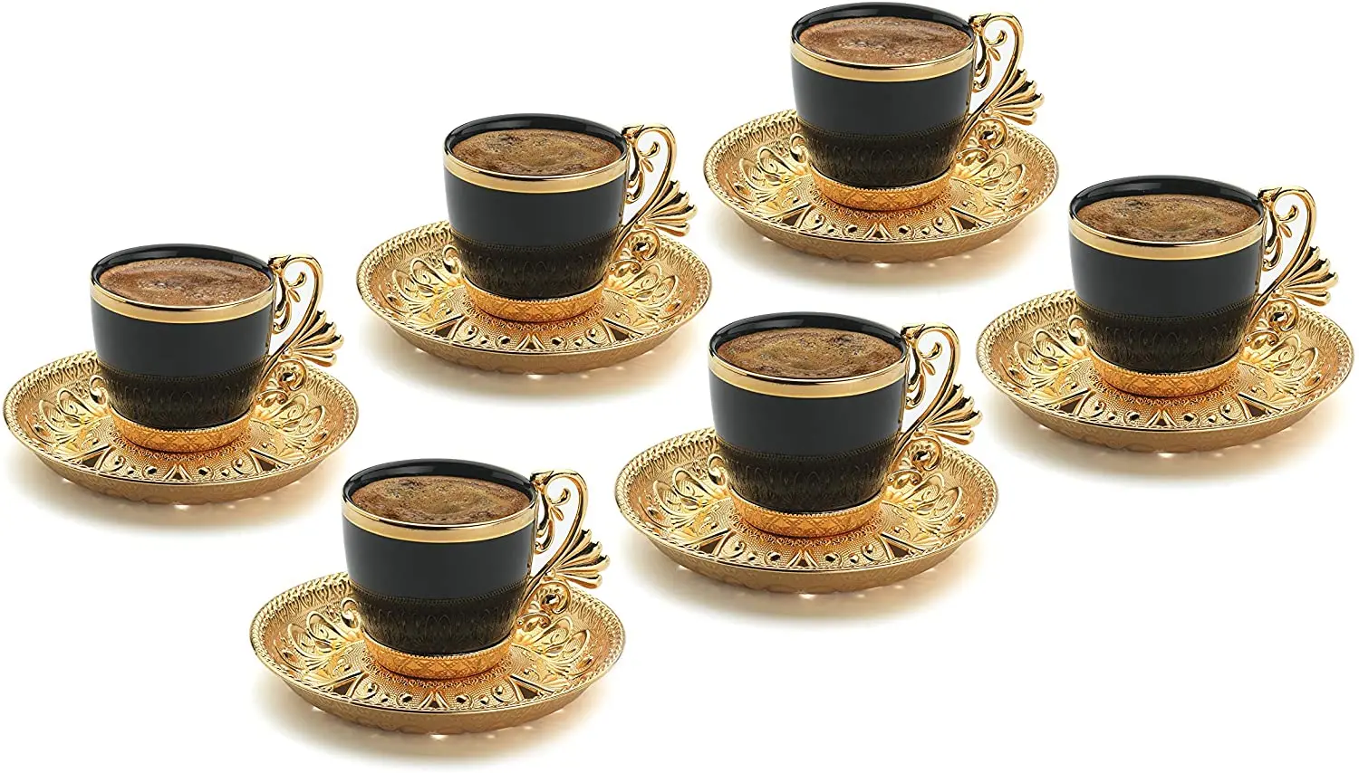 Fancy Turkish Coffee Cup Saucers Set Of 6, Porcelain 4 Oz. Turkish