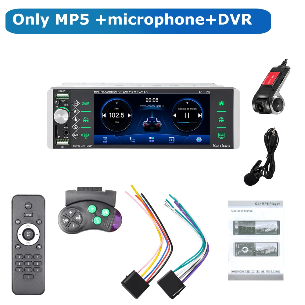 1 Din Autoradio Bluetooth Mp5 Player 5.1 Inch Car Radio Stereo Ips