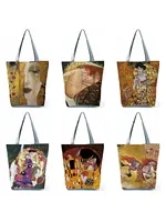 Customized Oil Painting Tears Cloth Tote Bags For Women Gustav Klimt Ladies Fashion Handbag Large Capacity Shopping Totes Bags 1