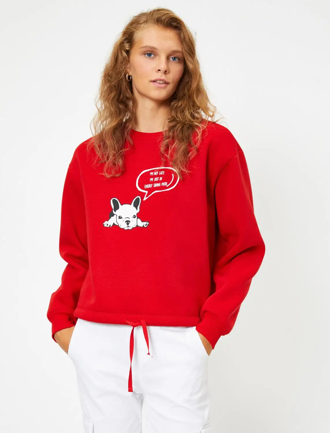 Crew NeckAnimal PrintDrawstring Long Sleeve Women