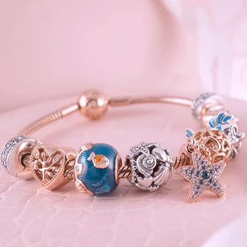 

Genuine 925 Sterling Silver Seahorses Dolphin Turtle Starfish Dangle Charms Beads fit Original Pan Bracelets Women DIY Jewelry