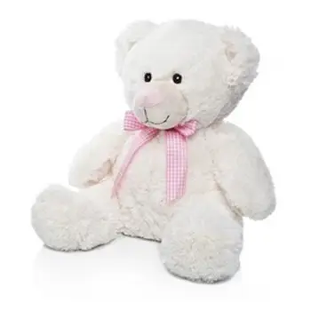 

Teddy bear ivory 33 cm. Pink bow