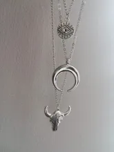 Docona-collar multicapa de ojo de Luna y cabeza de toro para mujer, gargantilla de capas geométricas, Vintage, Color plata, C18107