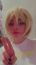 Ccutoo-Peluca de cabello sintético de 12 pulgadas, pelo corto Rubio peludo, capas esponjosas, fiesta, pelucas de Cosplay, Seraph of the End, Mikaela, Hyakuya