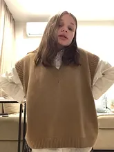 FSDA-suéter tejido tipo Chaleco con escote en V para mujer, Jersey informal de color caqui sin mangas, Jersey gris para otoño e invierno, 2020