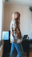 Woolen Coat Shirt Jacket Windbreaker Oversize Plaid Vintage Women Loose Button Winter