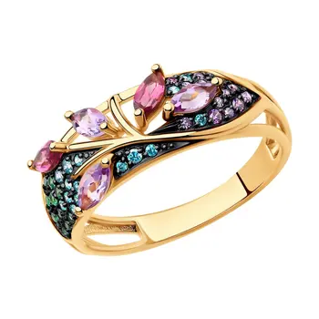 

Sokolov ring in gold with a mix of stones, fashion jewelry, 585, women's male