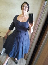 Dress Women Square Collar A-Line Backless Sexy Capucines Vintage Autumn 3/4-Sleeve Dot Print