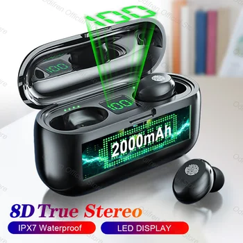 

Waterproof In-Ear Battery LED Display Wireless Bluetooth 5.0 Earphones F9 TWS With 2000mAh Power Bank Touch Control Bass Headset