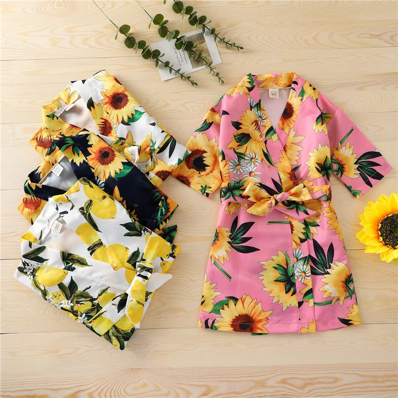 PUDCOCO New Kid Baby Girls Summer Ice Silk Soft Pajamas Homewear Children Loungewear Sleepwear Nightgown Long Sleeve Robes 1-7Y