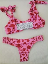 Miyouj-Bikini Floral con volantes y realce para mujer, traje de baño Sexy con cordones, Bañador estampado, conjunto de Bikini brasileño 2020