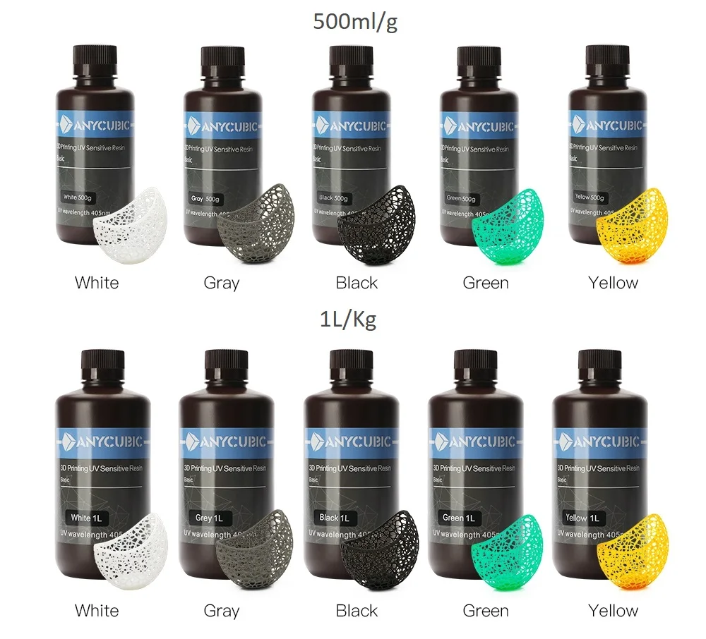 ANYCUBIC-resina UV para impresora 3D LCD, Material de impresión fotosensible para fotones, 500g/1kg, 405nm